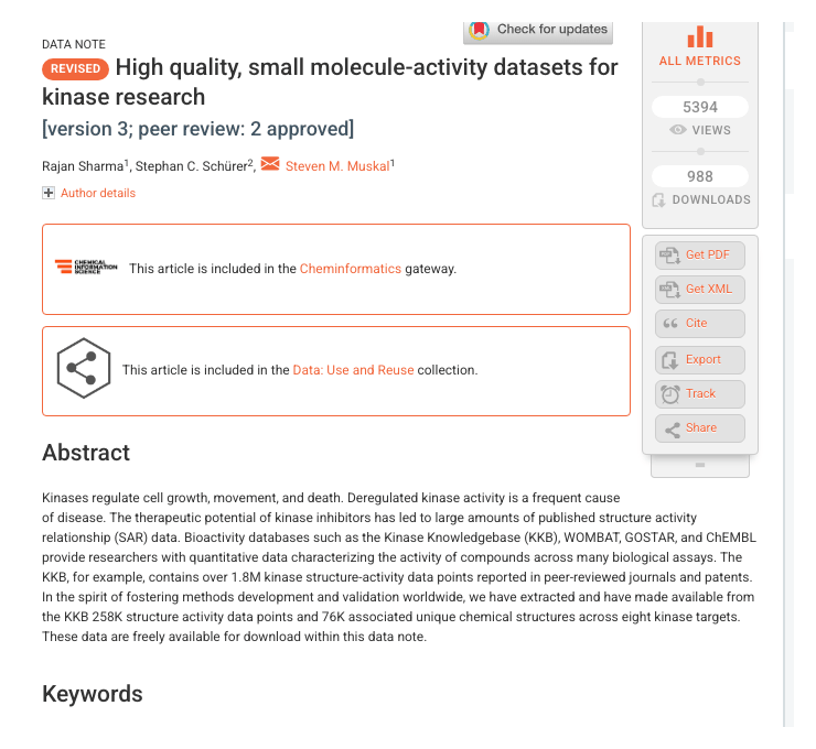 F1000Research data note describing the kinase validation sets, version 3